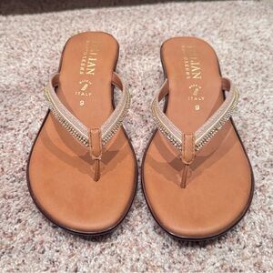 Italian Shoemakers Tan Wedge Sandals with Thong Style